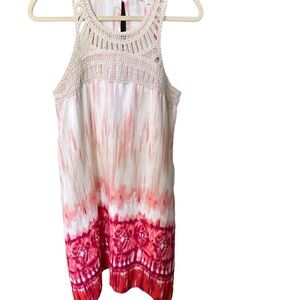 Charming Charlie Dress Size S Crocheted yoke Ombré pink red Sleeveless mini